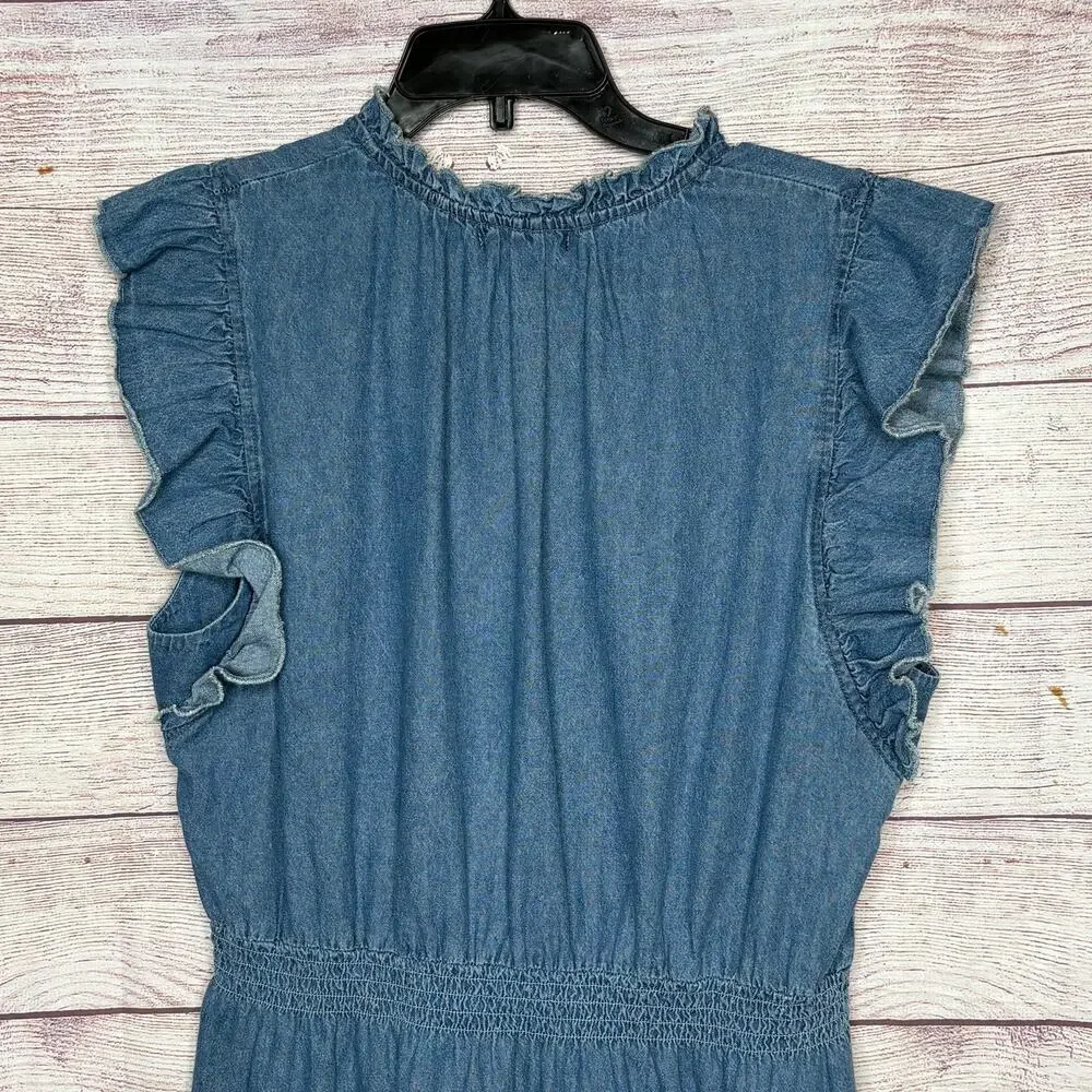 Steve Madden Prairie Dreams Chambray Blue Western Smocked Dress Size Large New - Picture 6 of 14